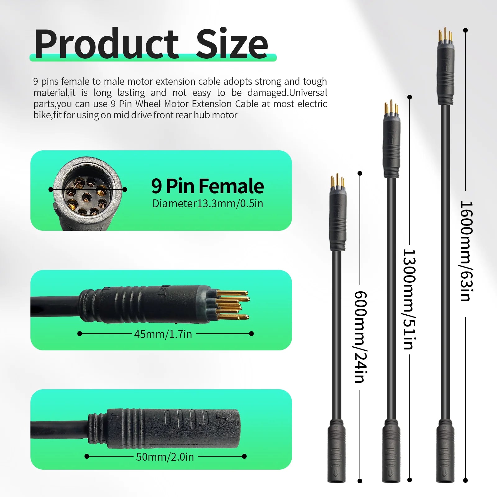 Julet Electric Bicycle Wheel Hub Motor Cable Extension Line 9-Pin Conversion Line Waterproof Connector Ebike Parts Cable