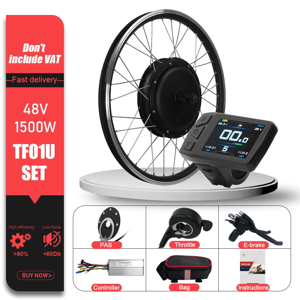 48V 1500W Brushless Rear Cassette Hub Motor E-Bike Conversion Kit – 20-29" 700C Wheel