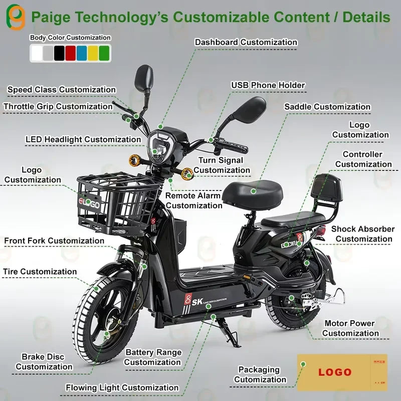Paige Factory SaleElectric Bicycle Motor Scooter ODM/OEM 48V 250W EU for Cheap E Bike Mini Electric City Bike Woman Pedicab