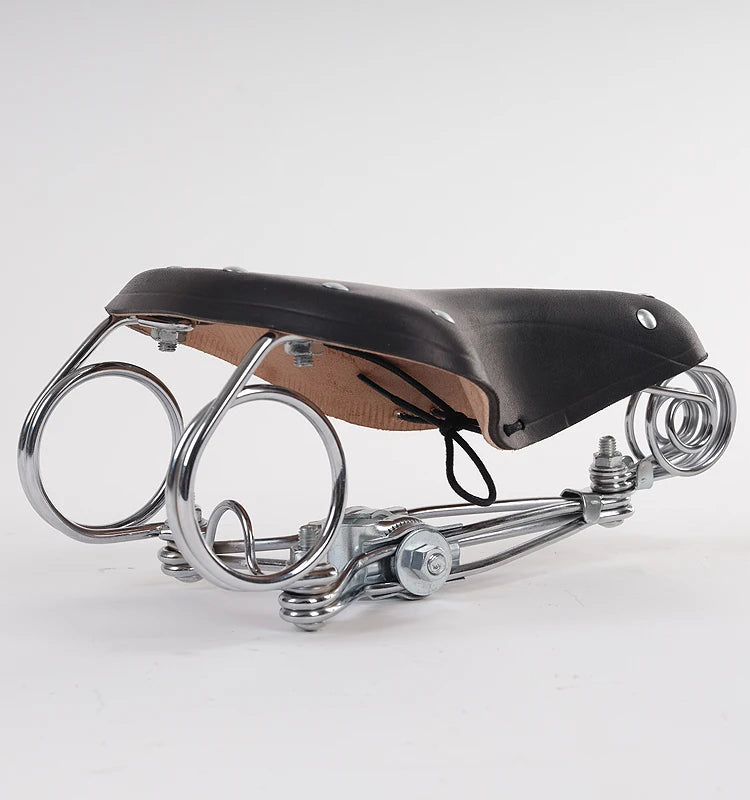 G46 Retro Bike Saddle Cycling 100% Cowhide Saddle Reinforced Spring Metal Frame Old Style  Bicycle Saddle Vintage