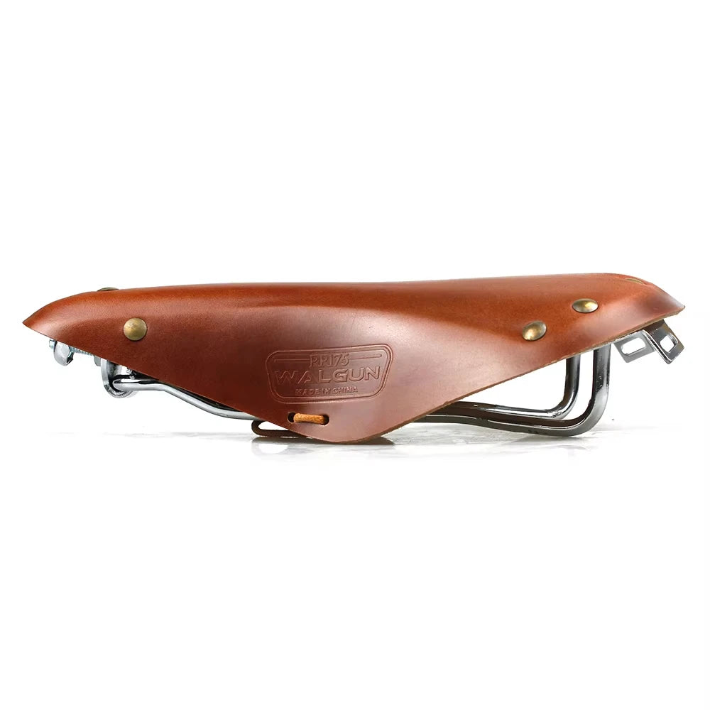 Retro Cowhide Leather Bike Saddle Wide Comfort Pressure Relief Shock Absorbing Bicycle Seat Vintage for City Cruiser Road E-Bike