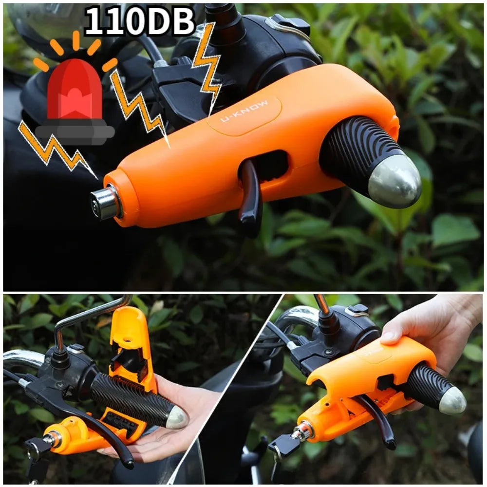 110dB Motorcycle Handlebar Alarm Lock Anti-Theft Brake and Throttle Lock for Scooter E-Bike Bicycle and Electric Vehicle