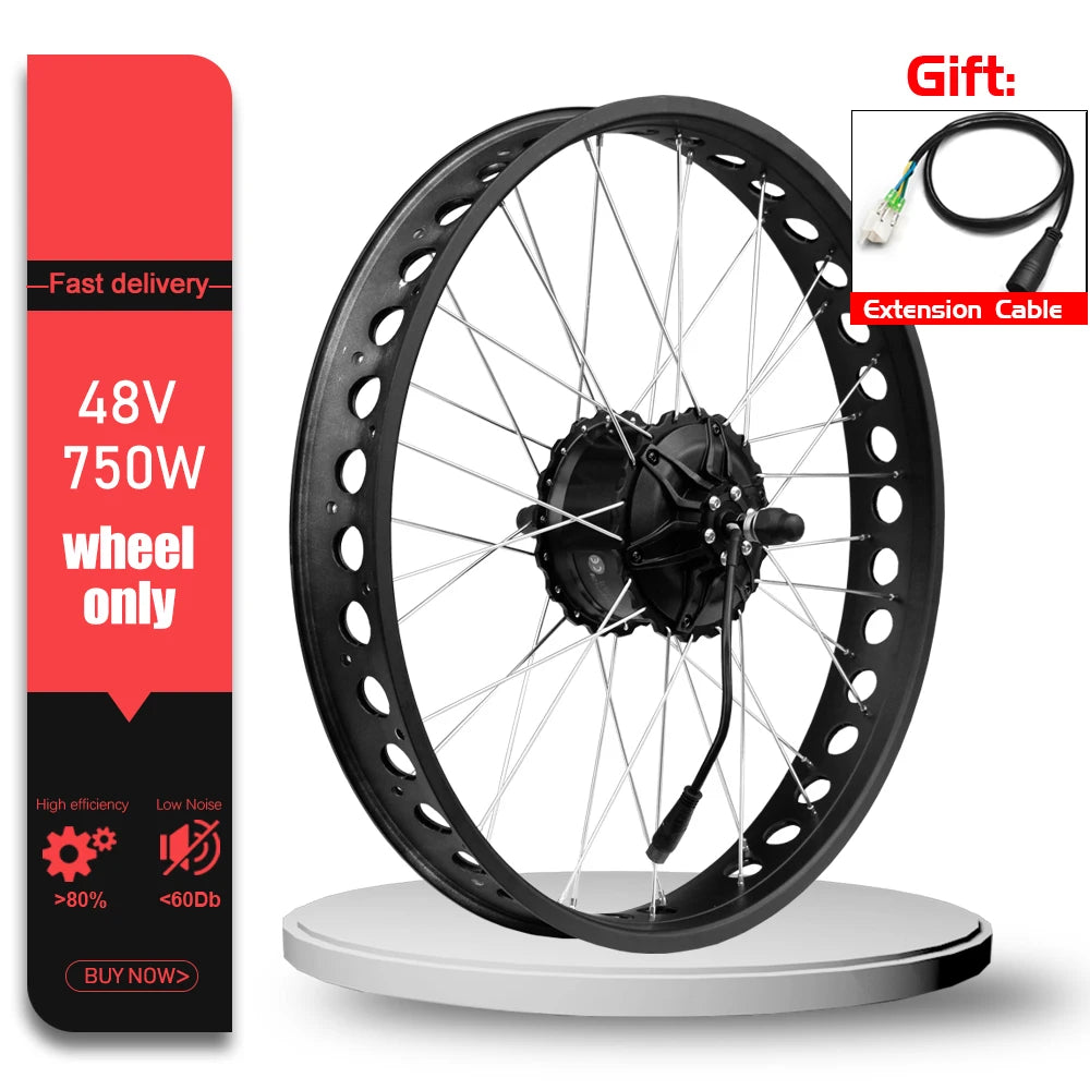 Electric Bike Fat-bike Conversion Kit 48V 750W 20’24’26in 4.0Tyre Brushless Rear Wheel Hub Motor For Snow Electric Bicycle Kit
