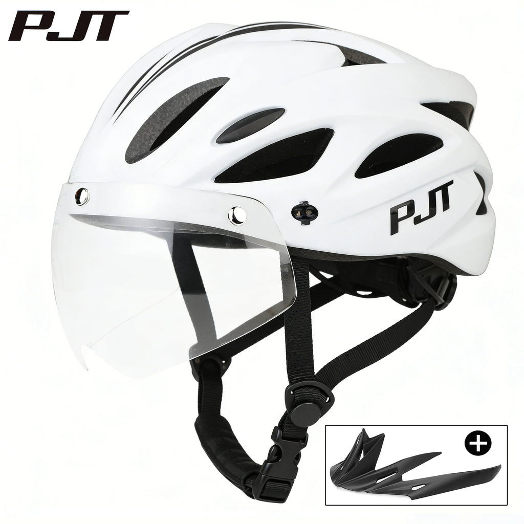 PJT Bicycle Helmet 4 In 1 With Magnetic Attraction Goggle Len /Sun Visor Safety Helmet Adult Bike Helmet Road MTB Cycling Helmet