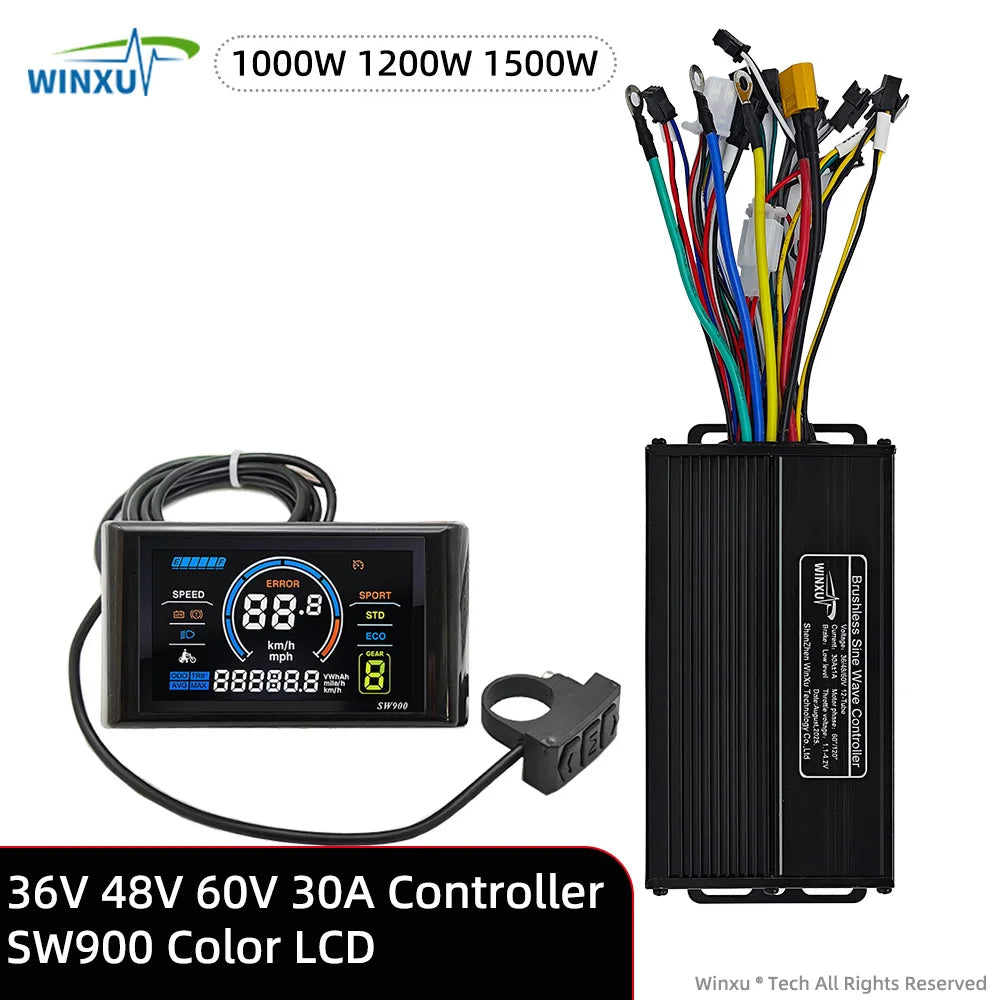 36V 48V 60V 1000W-1500W Sine Wave E-Bike Controller with SW900 Color LCD Kit for Electric Bicycle & Scooter