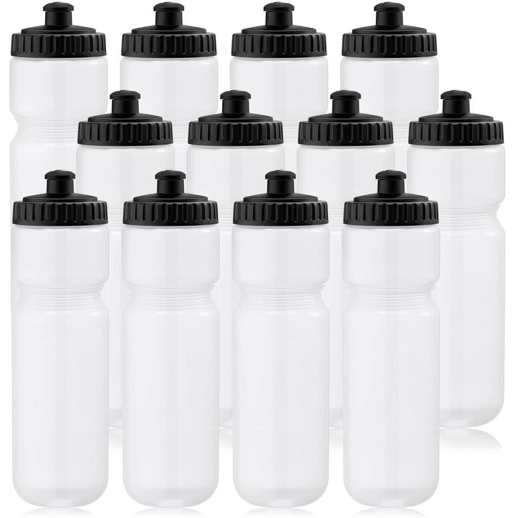 Mimorou 12 Pack Sports Squeeze Water Bottles 25 Oz Sports Water Bottles with Easy Open Push/pull Cap Reusable Plastic Water Bottles for Bicycles Cycling Fitness Yoga Outdoor Sports (White)