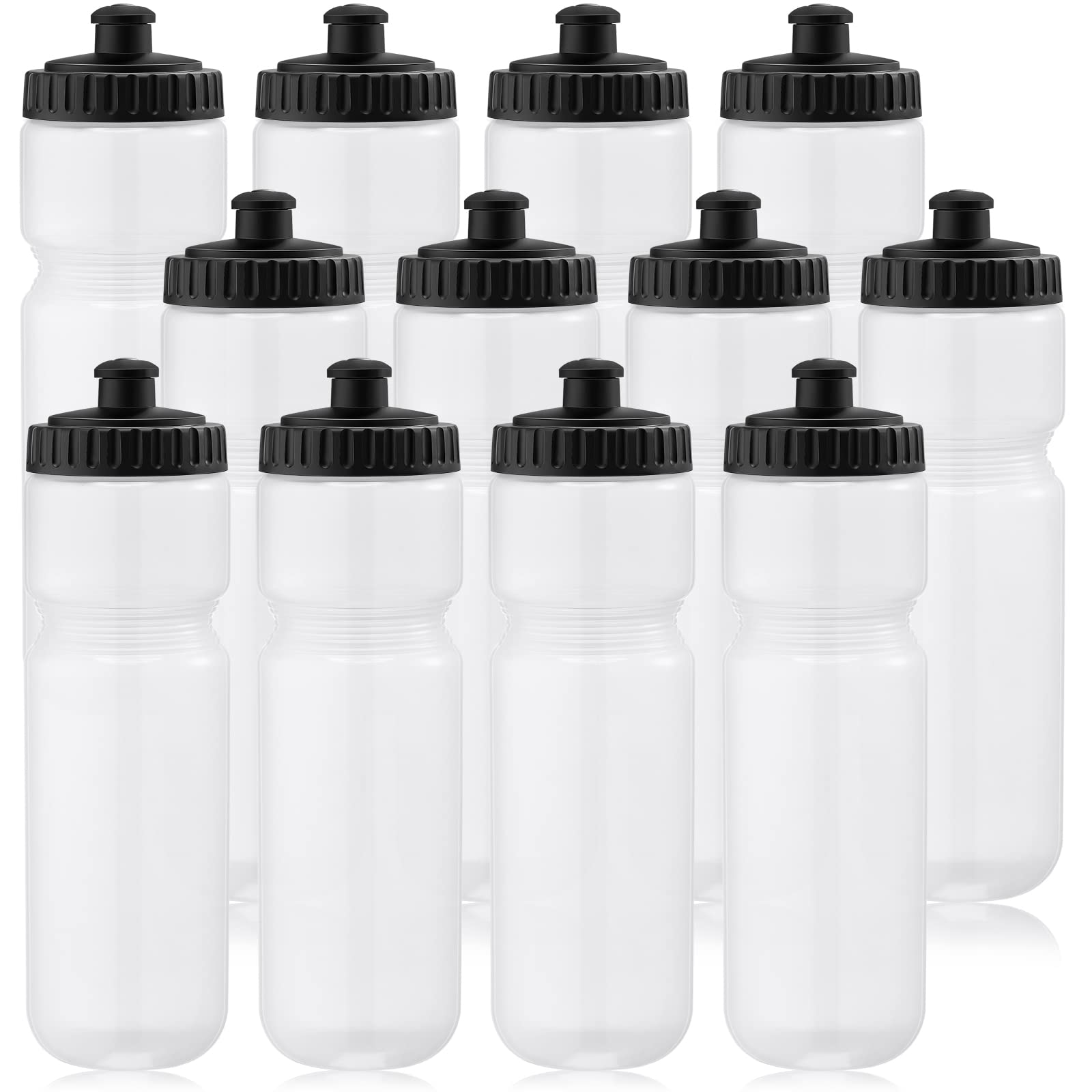 Mimorou 12 Pack Sports Squeeze Water Bottles 25 Oz Sports Water Bottles with Easy Open Push/pull Cap Reusable Plastic Water Bottles for Bicycles Cycling Fitness Yoga Outdoor Sports (White)