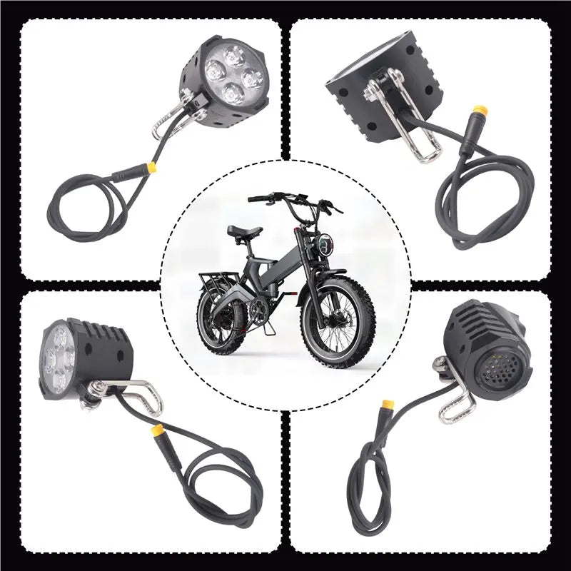 Budget-Friendly Ebike LED Headlight Accessories Front Light 36V 48V 3Pin Built-In Horn 4 LED Bulbs For Electric Scooters Bicycle