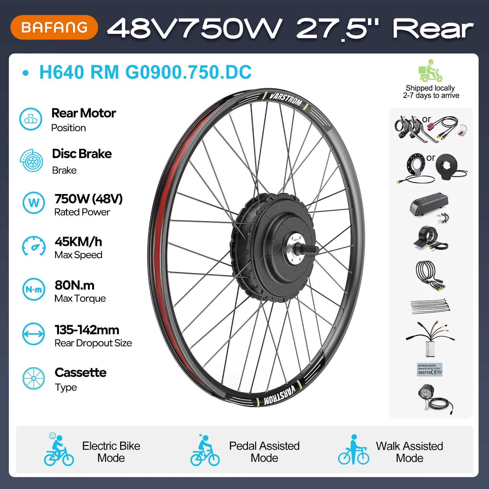 BAFANG 250W-1000W 36V 48V Hub Motor E-Bike Kit – 20-700C Cassette Disc/V-Brake Varstrom eBike Conversion