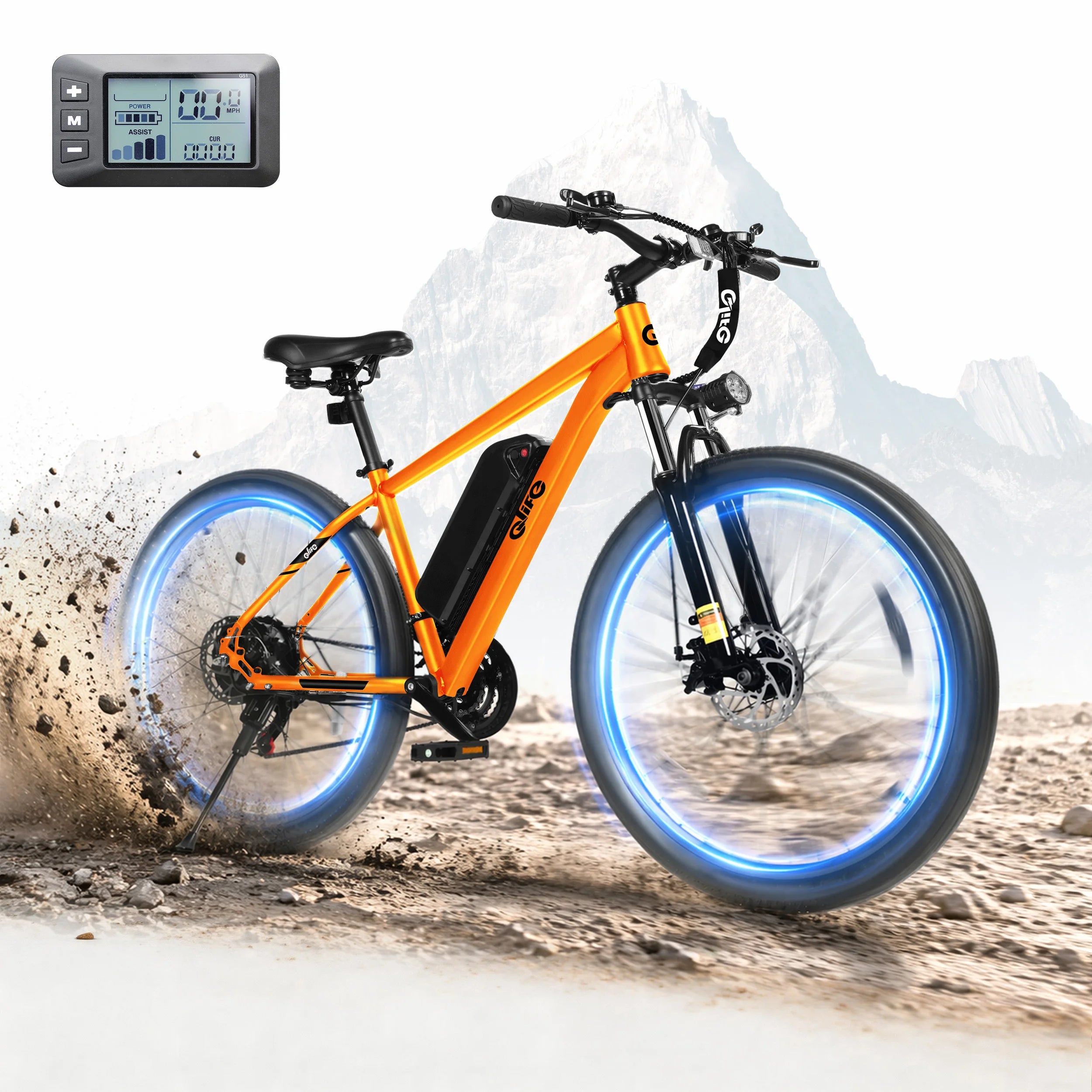 Qlife Racer Electric Bike for Adults, Peak 1200W 48V 10.4Ah,  27.5" Tire Electric Mountain Bike, 28MPH 55 Miles Off-road Electric Bicycle, 21-Speed