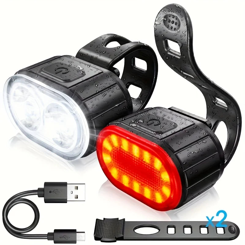 Cycling Bicycle Front Rear Light Set Bike USB Charge Headlight Light MTB Waterproof Taillight LED Lantern Bicycle Accessories