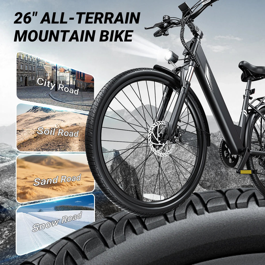 【1 Year Warranty】DYU C7 Electric Bicycle Peak 1000W Motor 480WH Lithium Battery Electric Bike 26 Inch city E bike，UL2849