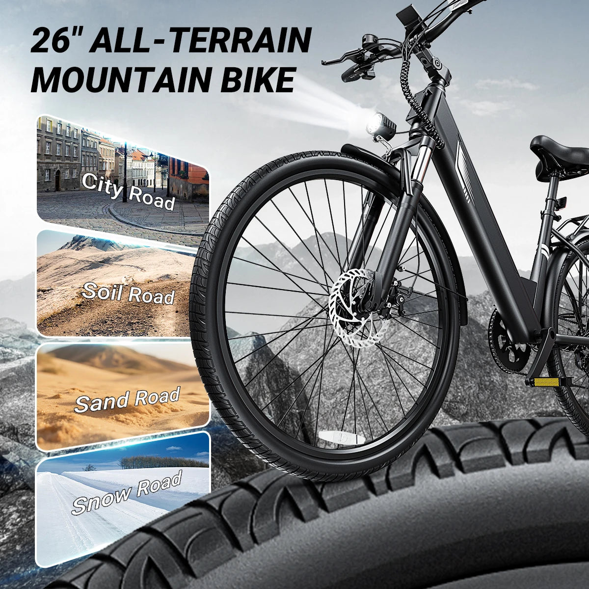 【1 Year Warranty】DYU C7 Electric Bicycle Peak 1000W Motor 480WH Lithium Battery Electric Bike 26 Inch city E bike，UL2849