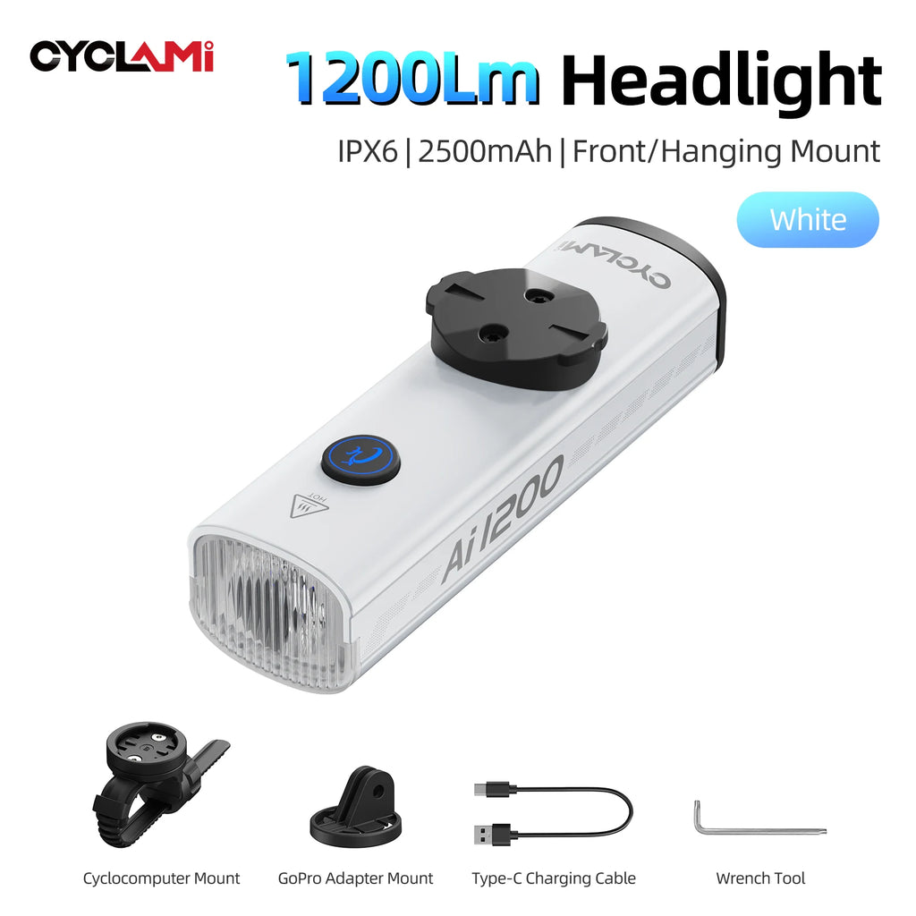 CYCLAMI 1200/1800 Lumen Bicycle Headlight Ultra-lightweight Hanging Front Light Lamp Aluminum Alloy MTB Road Bike AI1200 AI1800