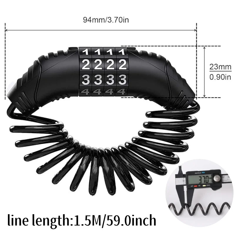 4 Digit Password Cable Lock 59 Inch General Retractable Anti Theft Helmet Bike Scooter Stroller Luggage Outdoor Safety Accessory