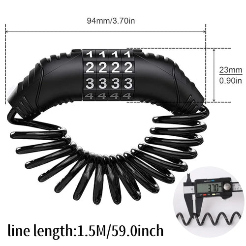 4 Digit Password Cable Lock 59 Inch General Retractable Anti Theft Helmet Bike Scooter Stroller Luggage Outdoor Safety Accessory